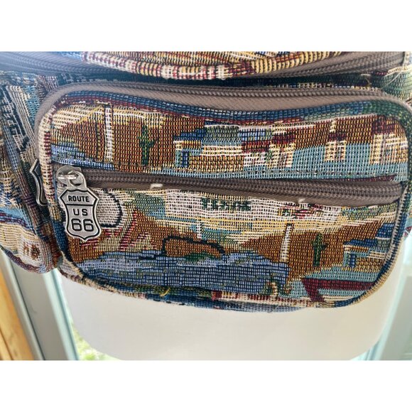 Route 66 Tapestry Waist Bag With Multiple Pockets & US 66 Zipper Pulls - Picture 3 of 6